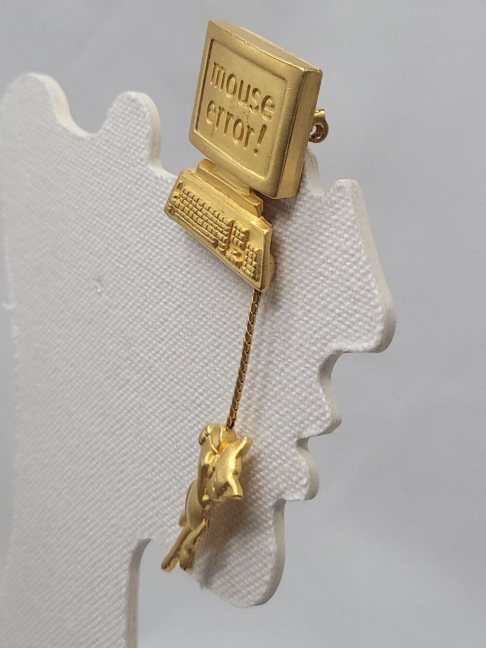 Vtg Signed JJ Brooch Mouse Error Gold-Tone Computer & Cat Dangling Pin Quirky 19 - Picture 5 of 10